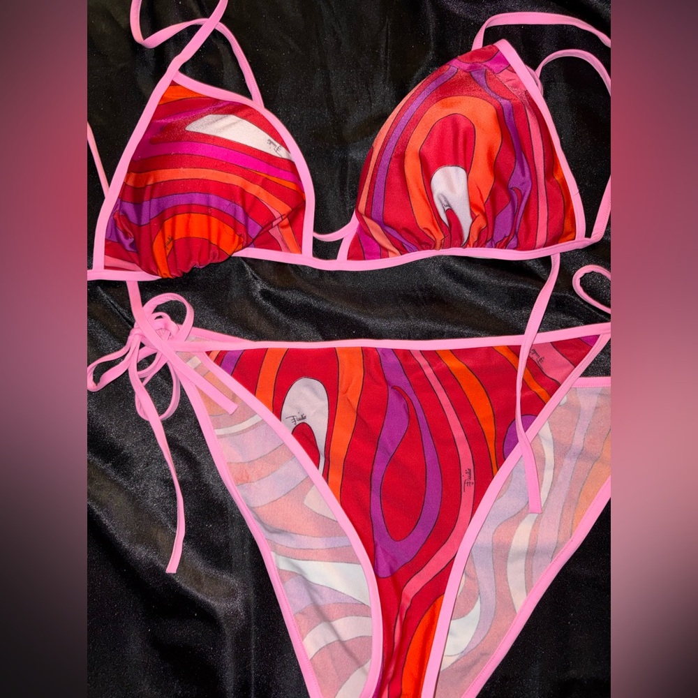 Emilio Pucci Pink and Red Swirl Bikini